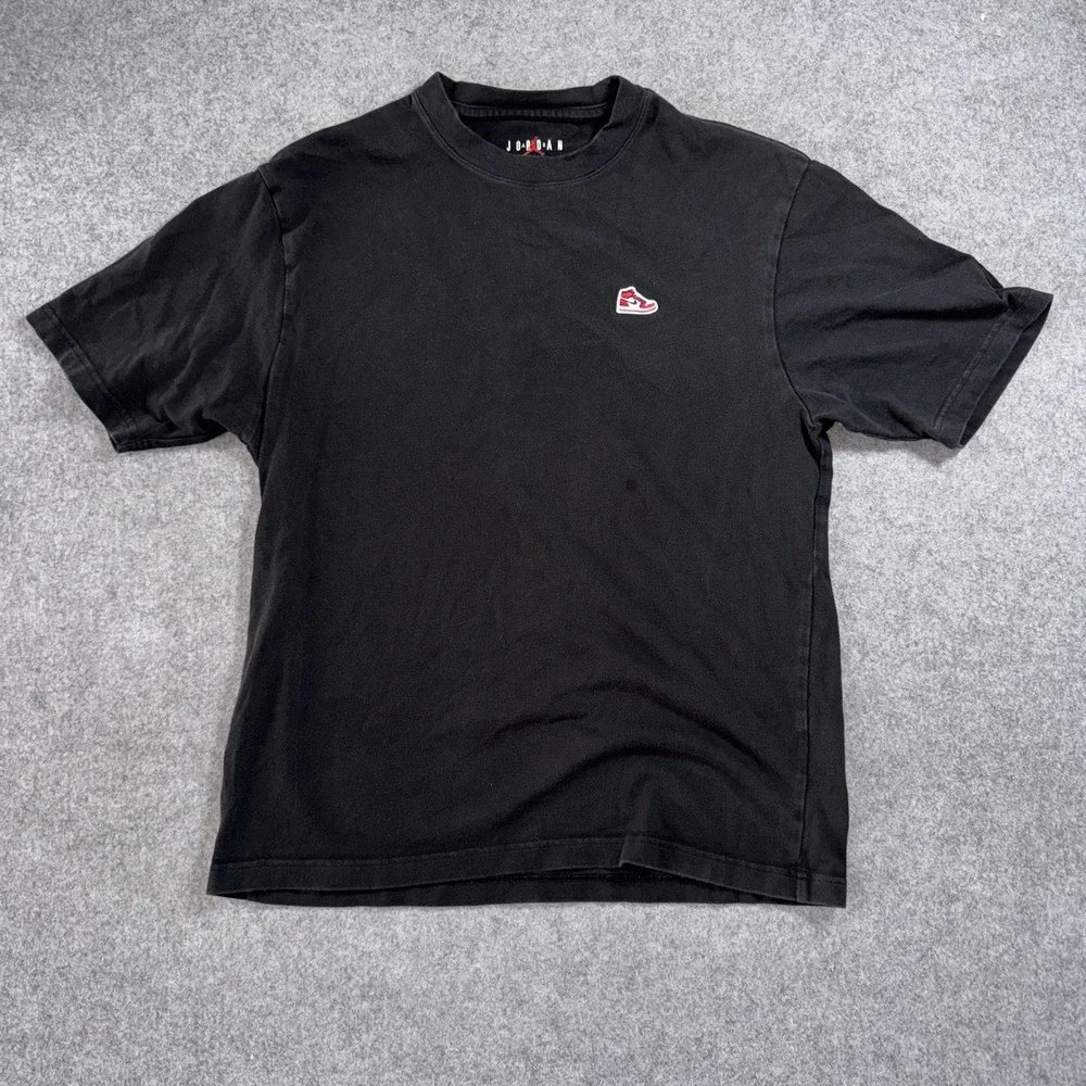 Jordan AJ1 Patch T-Shirt Medium Black Embroidered Sneaker Logo 100% Cotton